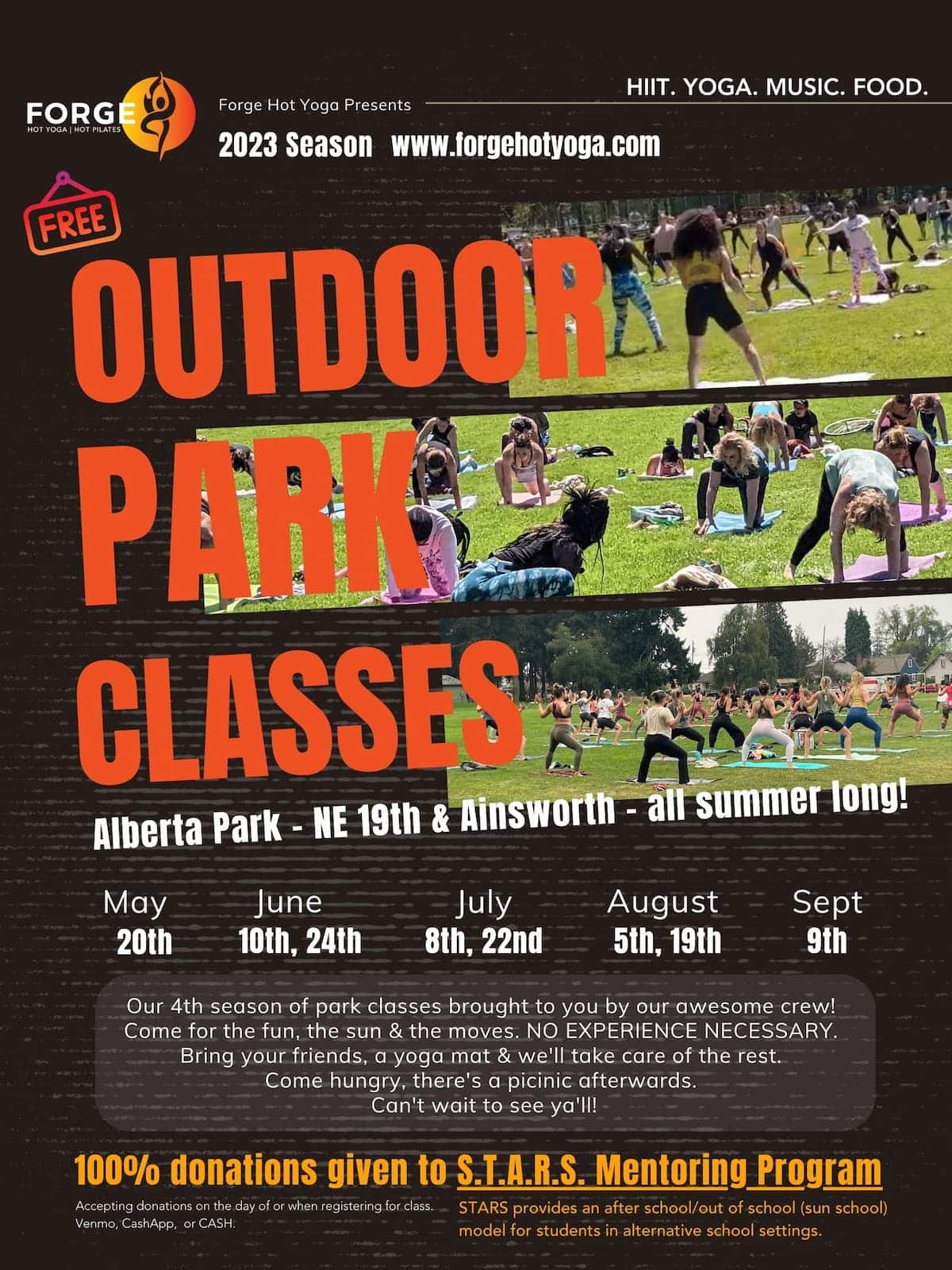 Forge Hot Yoga Outdoor Park Classes 2023 Flyer